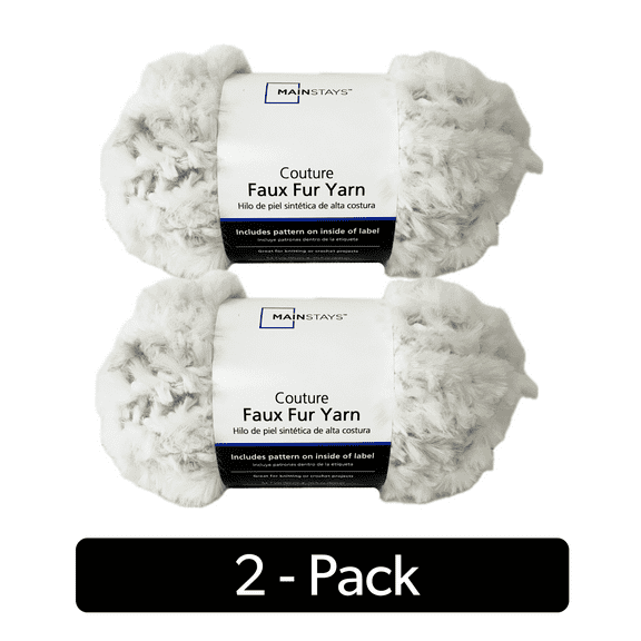 Mainstays Faux Fur Couture Yarn, 54 yd, Light Grey, 100% Polyester, Super Bulky, Pack of 2