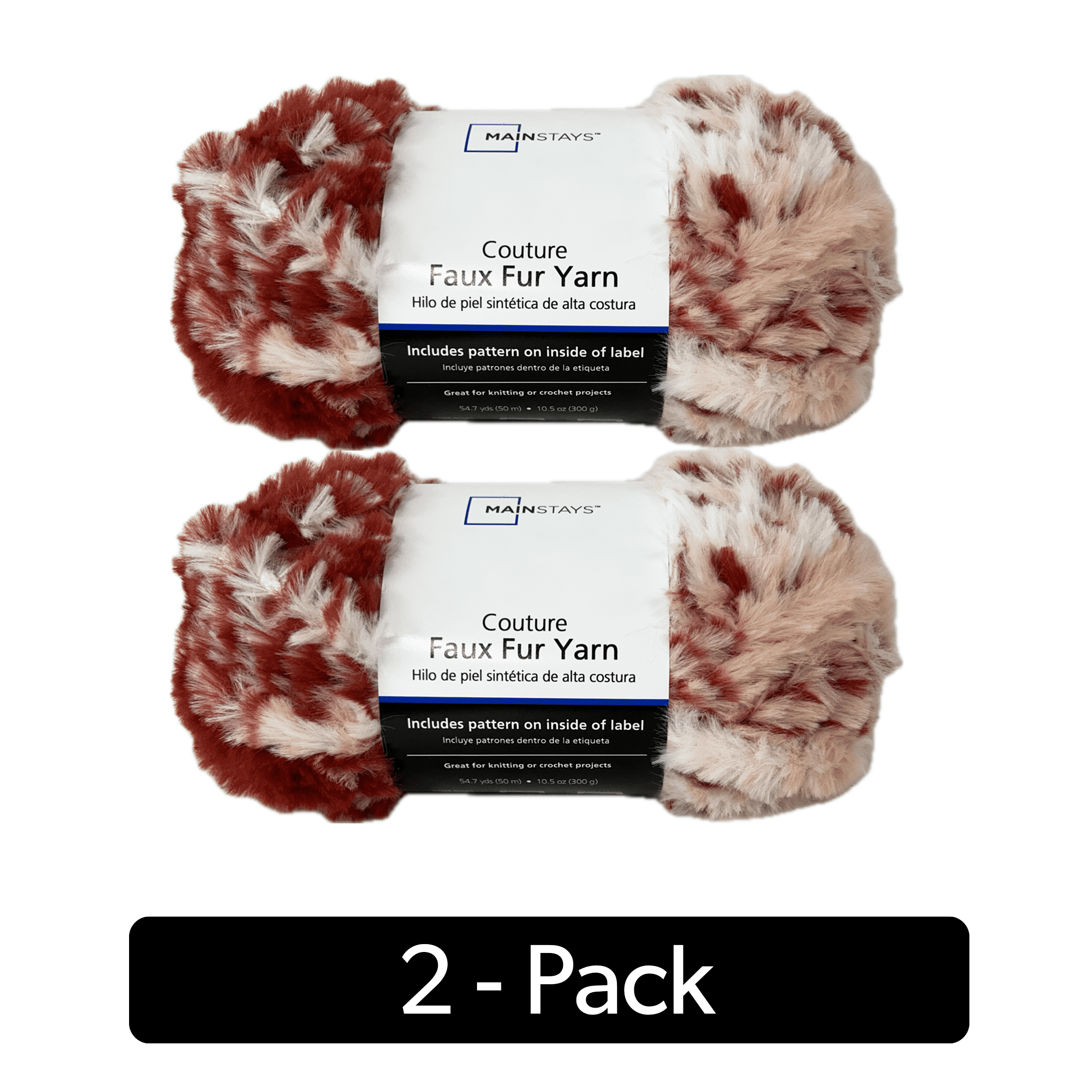 Mainstays Faux Fur Couture Yarn, 54 yd, Red, 100% Polyester, Super Bulky, Pack of 2