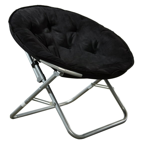 Mainstays Faux Fur Folding Saucer Chair, Black, for Tweens, Teens, and Adults