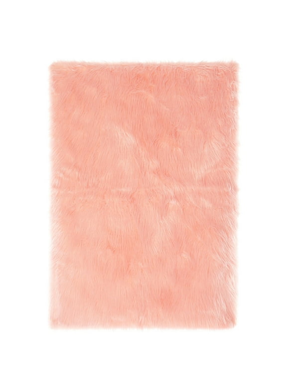 Mainstays Faux Fur Rug Non-Skid Fluffy Floor Rug for living room, 30''x46'', Blush