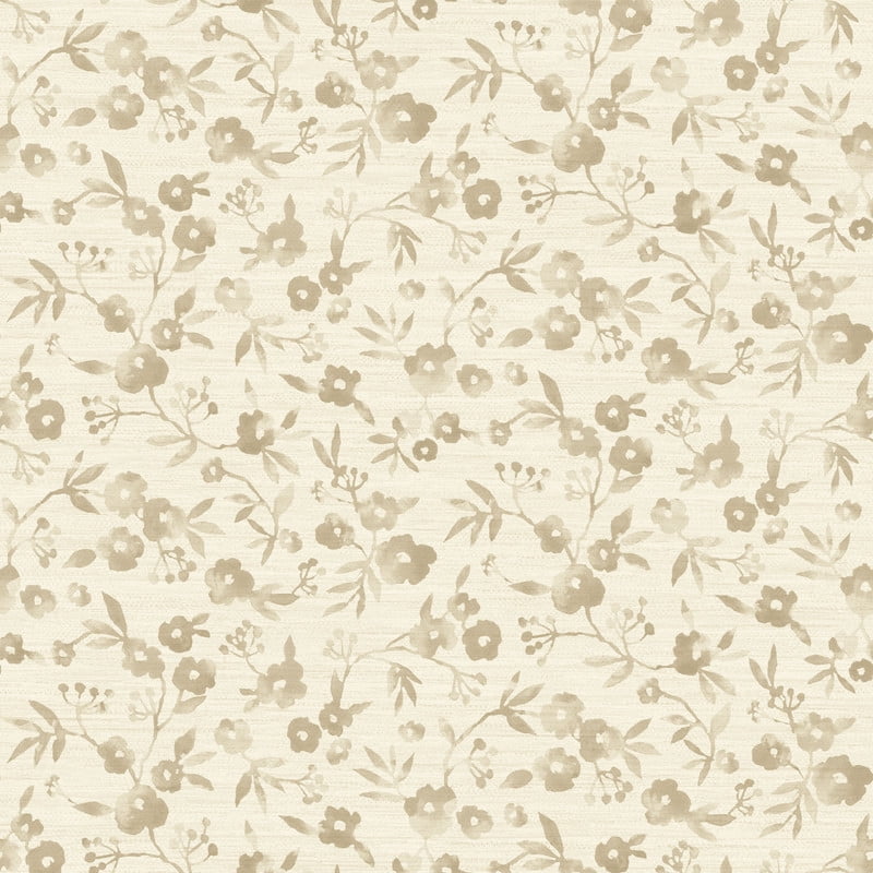 Mainstays Faux Grasscloth Field Floral, Textured Peel and Stick Wallpaper, Papyrus Beige, 13.35 sq.ft.