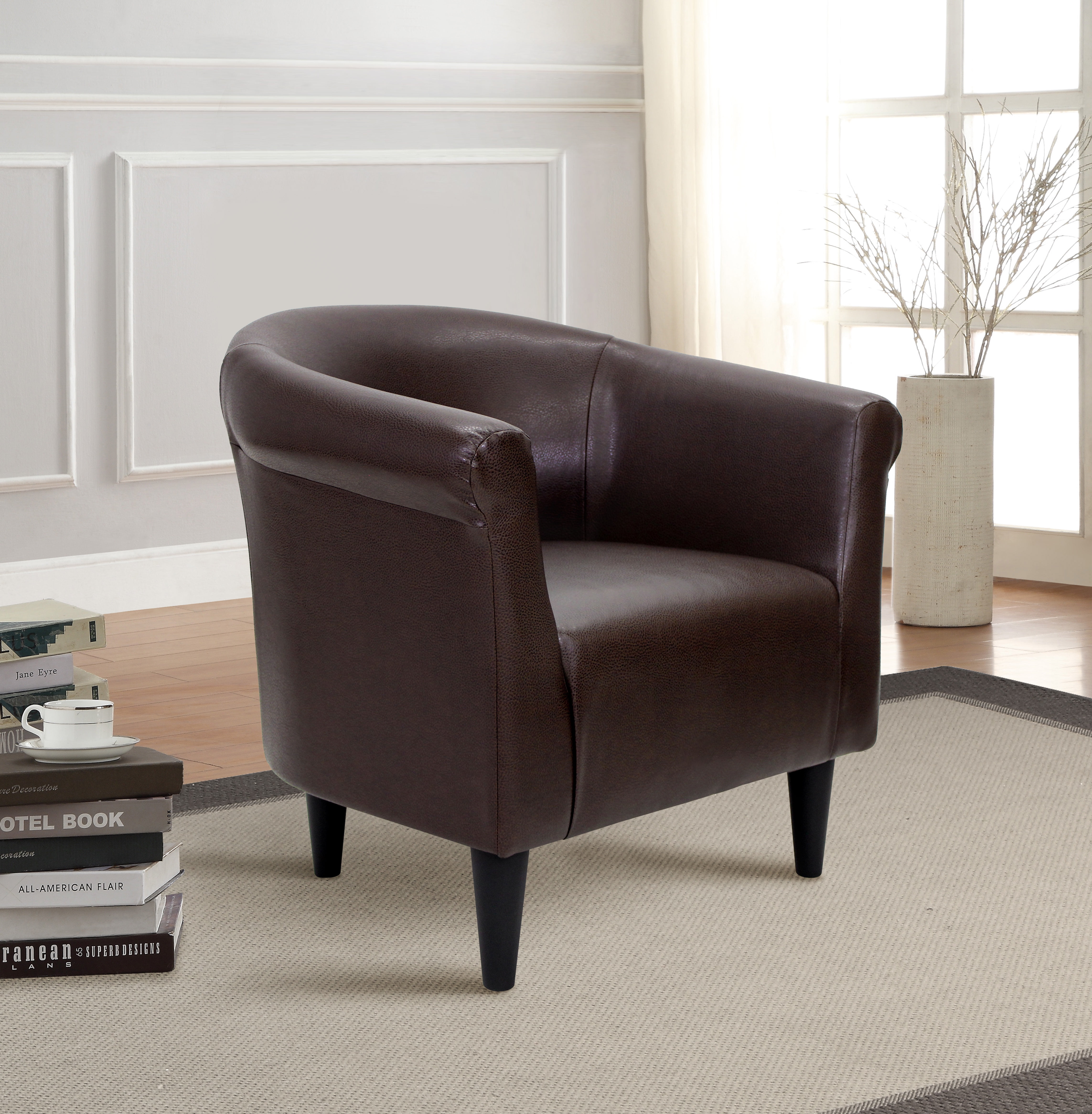Mainstays Faux Leather Bucket Accent Chair, Brown