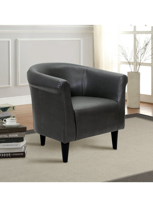 Mainstays Faux Leather Bucket Accent Chair, Carbon Gray
