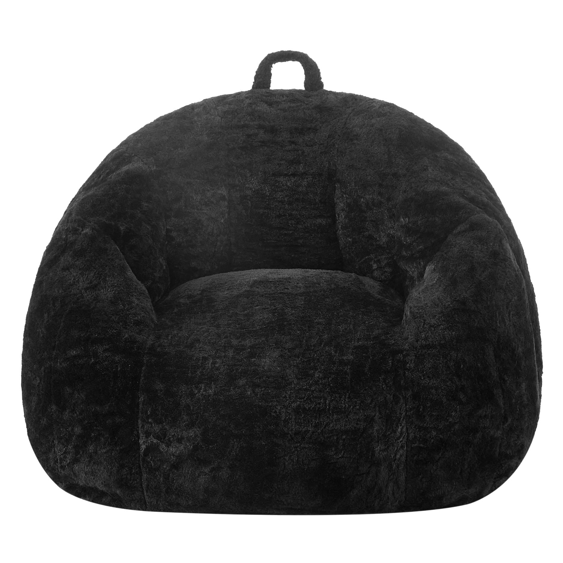 Urban Shop Faux Rabbit Fur Foam Lounge Floor Bean Bag Chair, Black