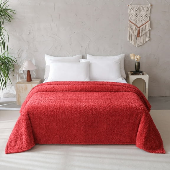 Mainstays Faux Shearling Blanket, Dk. Red, Full/Queen 90"X90", for Adult