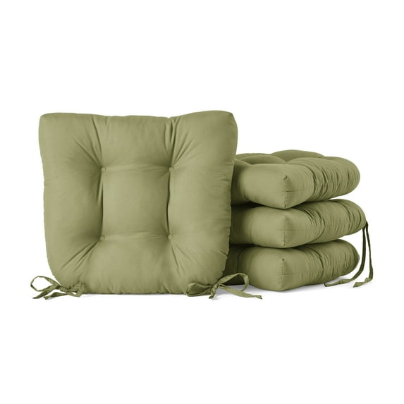 Mainstays Faux Suede 14.5" Chair Cushion with Ties, 4 Pack, Majestic Green