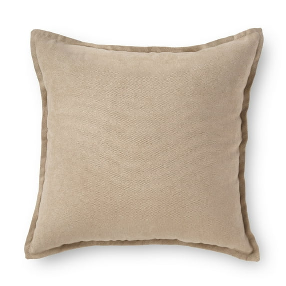 Mainstays Faux Suede Decorative Square Throw Pillow with Flange, 18" x 18", Brownstone