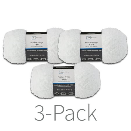Mainstays Feather Fringe Yarn, Arctic White, 251 Yards, 100% Polyester, Light Weight, Pack of 3