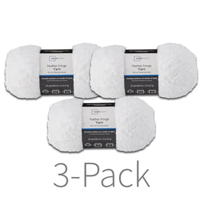 Mainstays Feather Fringe Yarn, Arctic White, 251 Yards, 100% Polyester, Light Weight, Pack of 3