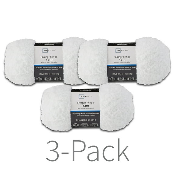 Mainstays Feather Fringe Yarn, Arctic White, 251 Yards, 100% Polyester, Light Weight, Pack of 3