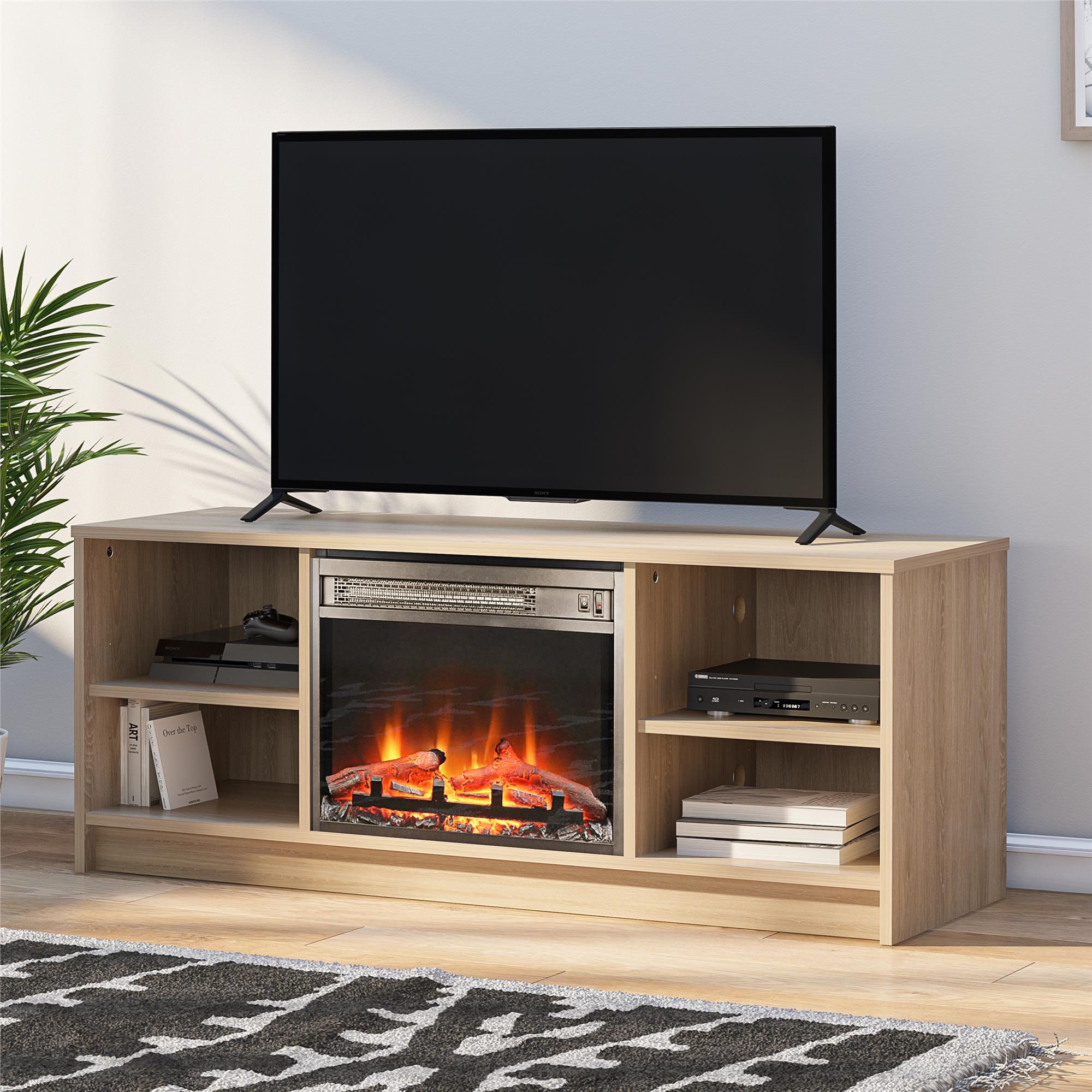 Mainstays Fireplace TV Stand, for TVs up to 55", Natural - image 1 of 12