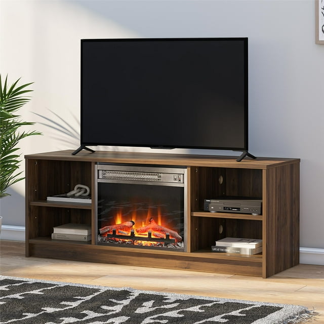 Mainstays Fireplace TV Stand, for TVs up to 55", Walnut