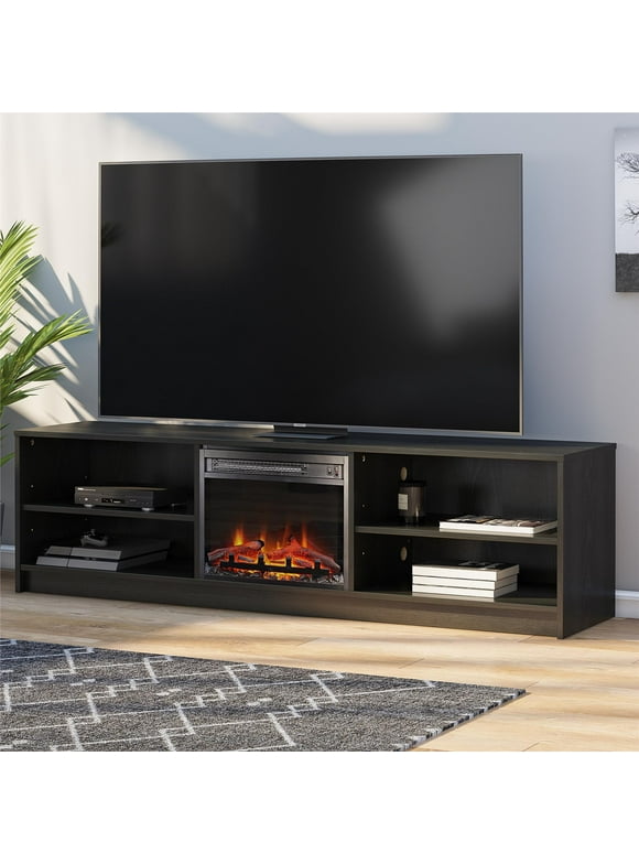 Mainstays Fireplace TV Stand, for TVs up to 75", Black Oak