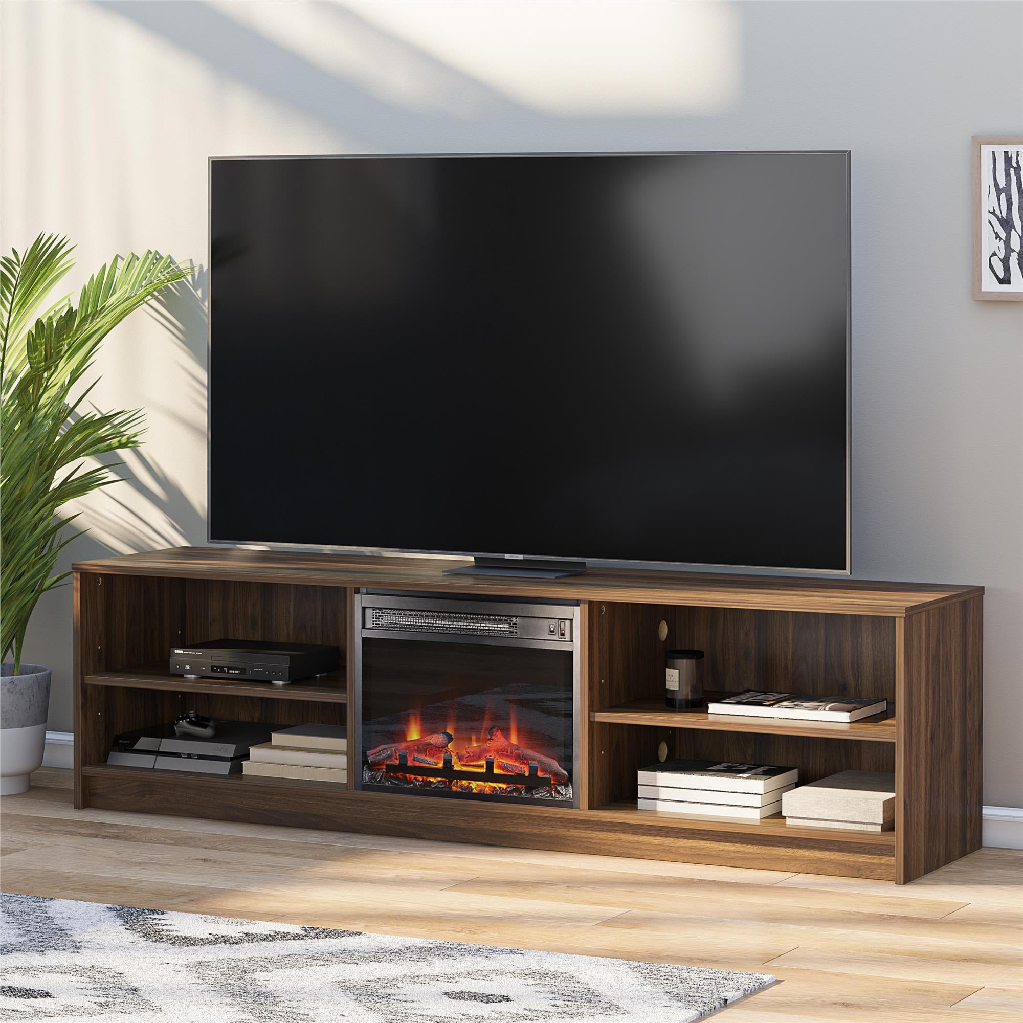 Mainstays Fireplace TV Stand, for TVs up to 75", Walnut