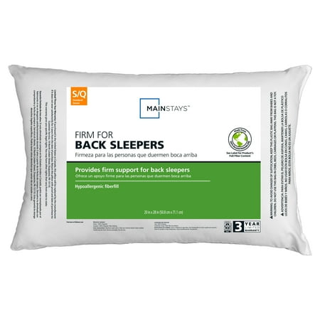 Mainstays Firm Support Bed Pillow, Standard/Queen, White- Back Sleeper Machine Washable