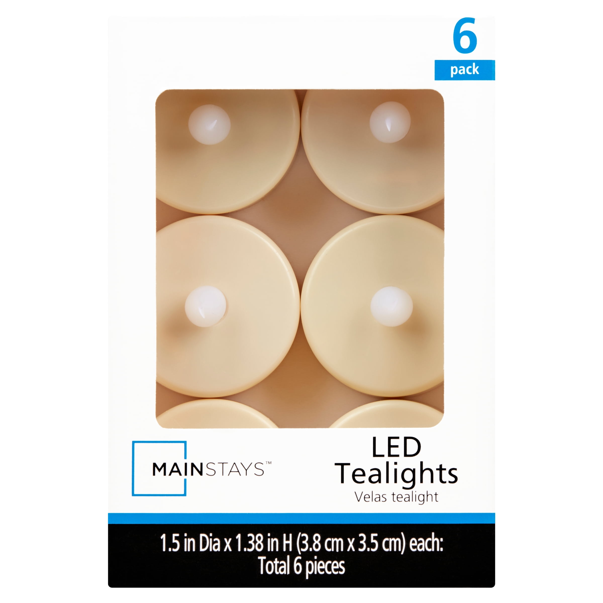 Mainstays Flameless LED Tealights Candles, Ivory, Set of 6, Unscented
