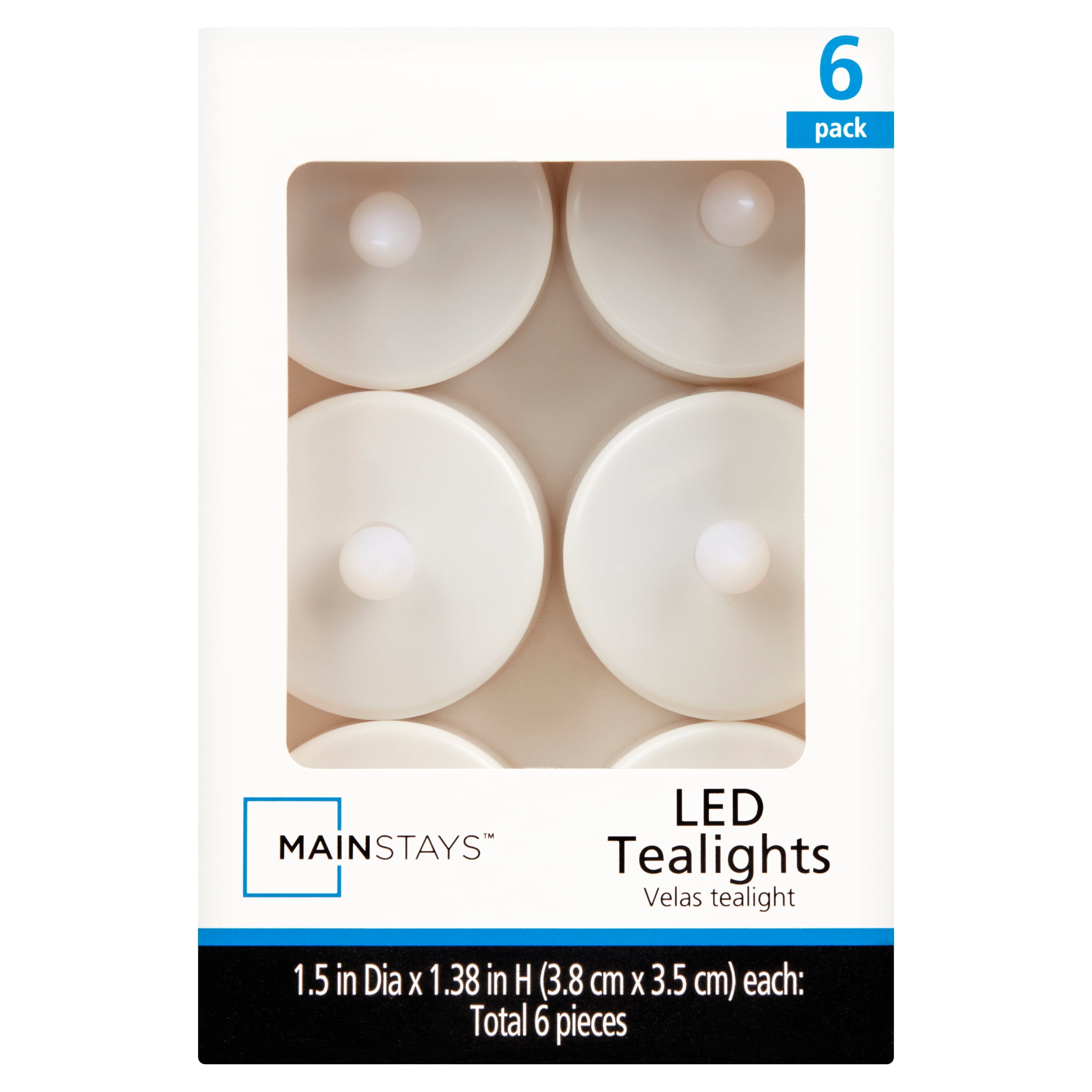 Mainstays Flameless LED Tealights, White, Set of 6