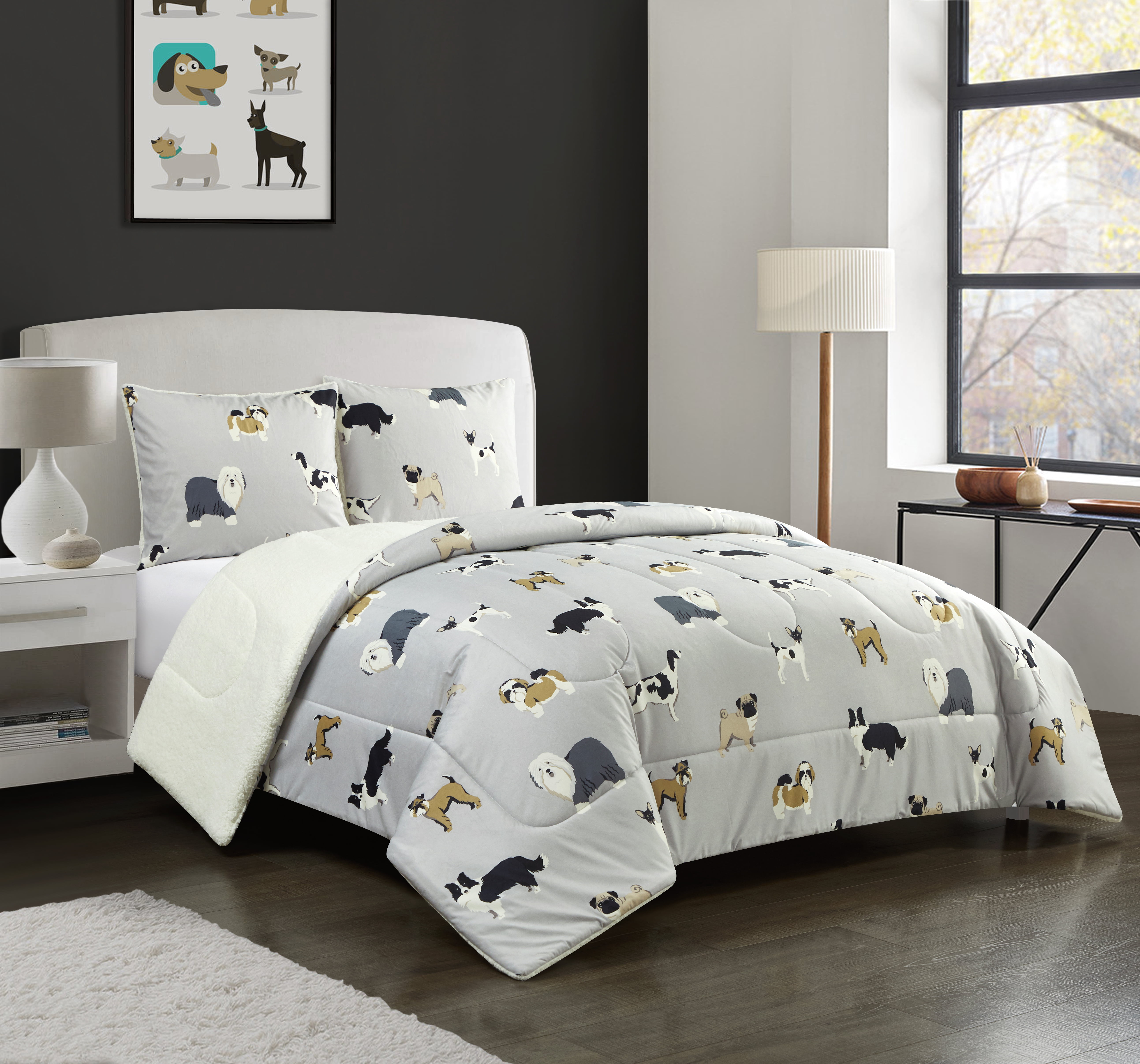 Mainstays Dog Cozy Flannel Reverse to Sherpa Comforter Set