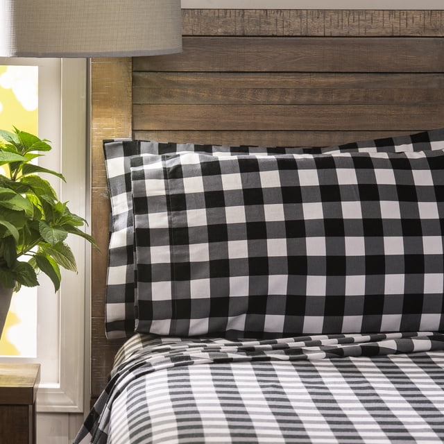 Mainstays Flannel Sheet Set Black Buffalo Twin - Walmart Business Supplies