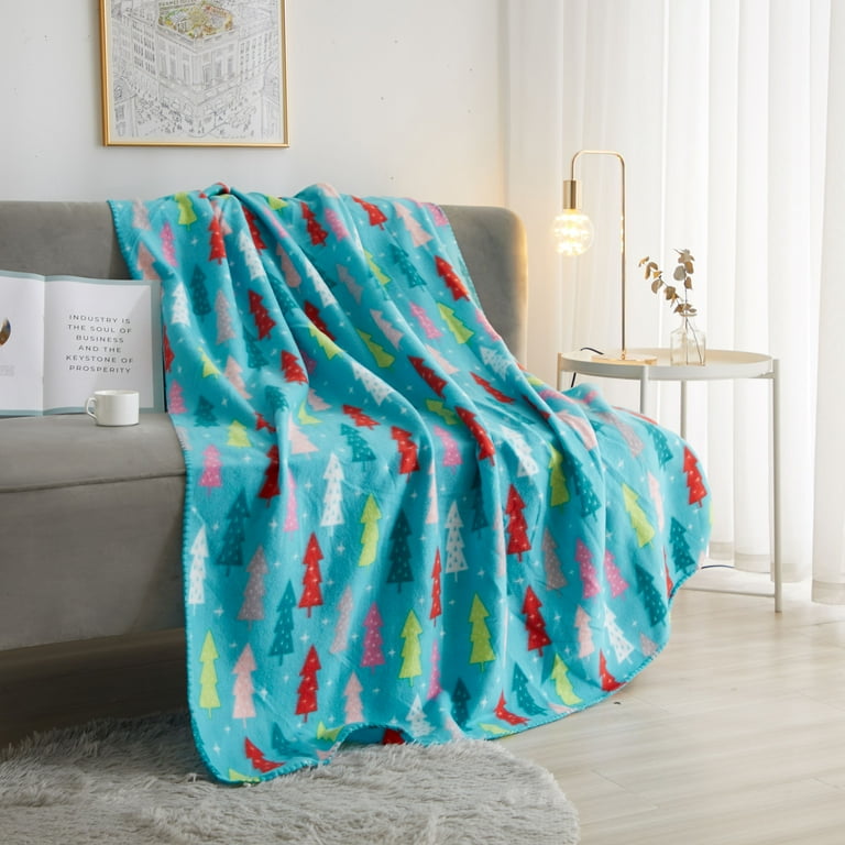 Mainstays Fleece Plush Throw Blanket Holiday Trees Multicolor Standard Throw Walmart