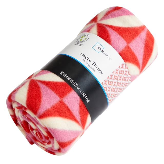 Mainstays Fleece Plush Throw Blanket, Red and Pink Geo 50" x 60