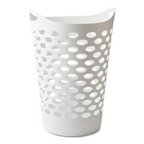 Mainstays Plastic Round Laundry Hamper, White, with Carrying Handles