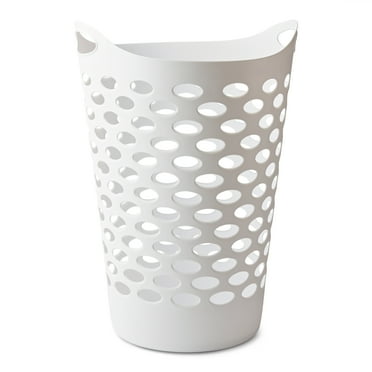Mainstays Plastic Round Laundry Hamper, White, with Carrying Handles