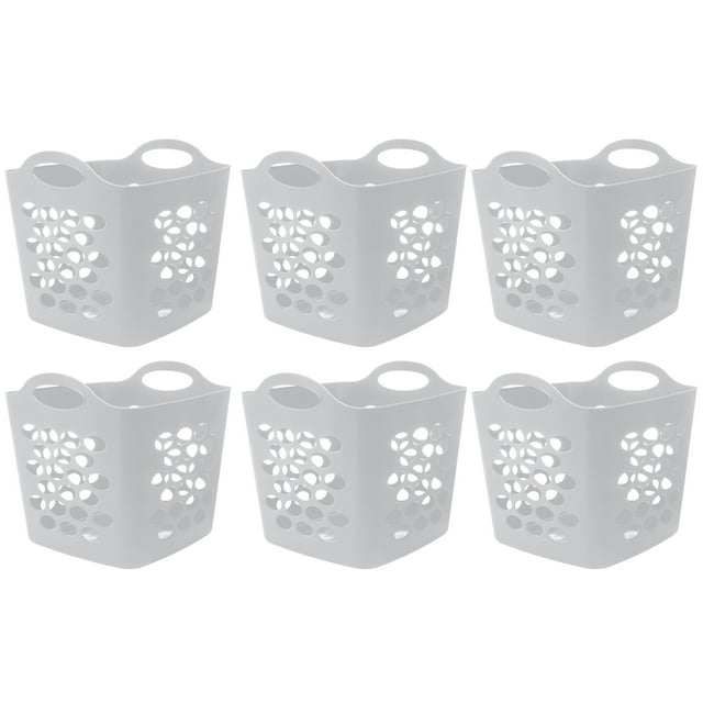 Mainstays Flexible Plastic Laundry Basket, Arctic White, 6 Pack