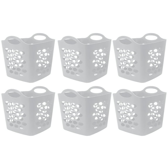 Mainstays Flexible Plastic Laundry Basket, Arctic White, 6 Pack