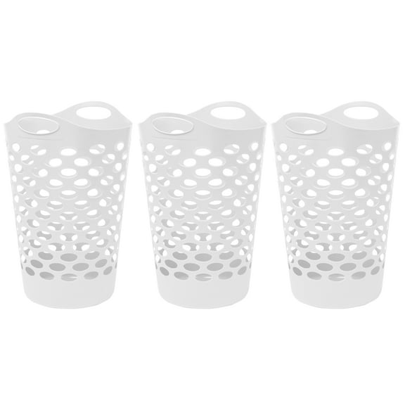 Mainstays Flexible Plastic Round Laundry Hampers with Handles, White, 3-Pack
