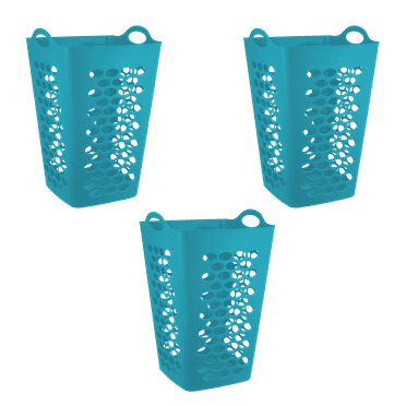 Mainstays Flexible Plastic Square Laundry Hamper, 3 Pack, Teal