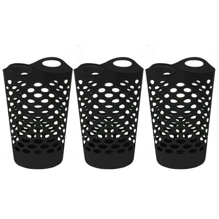 Mainstays Flexible Round Plastic Laundry Hamper, 3 Pack, Black