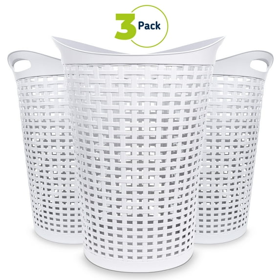 Mainstays Flexible Round Wicker Hamper, 3 Pack, White