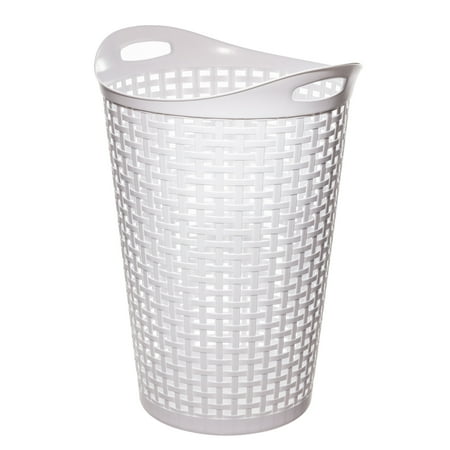 Mainstays Flexible Wicker Round Laundry Hamper, White Plastic