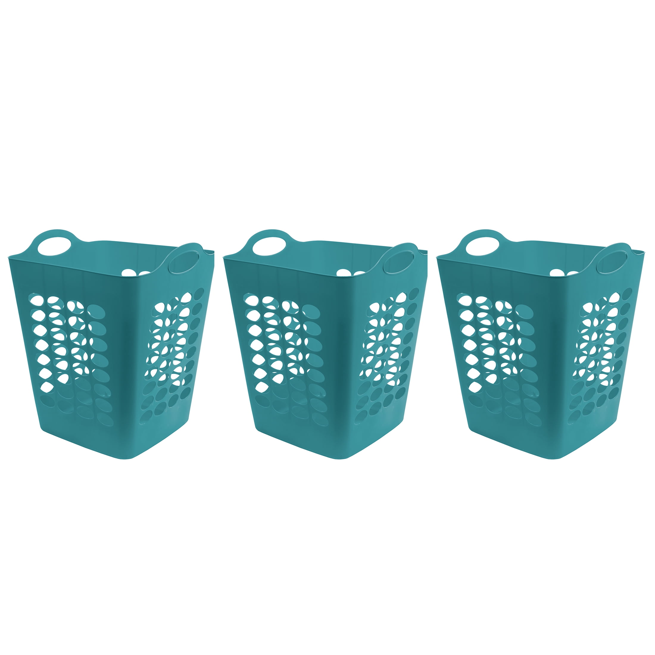 Mainstays Flexible Square Plastic Laundry Baskets with Handles, Turquoise, 3-Pack