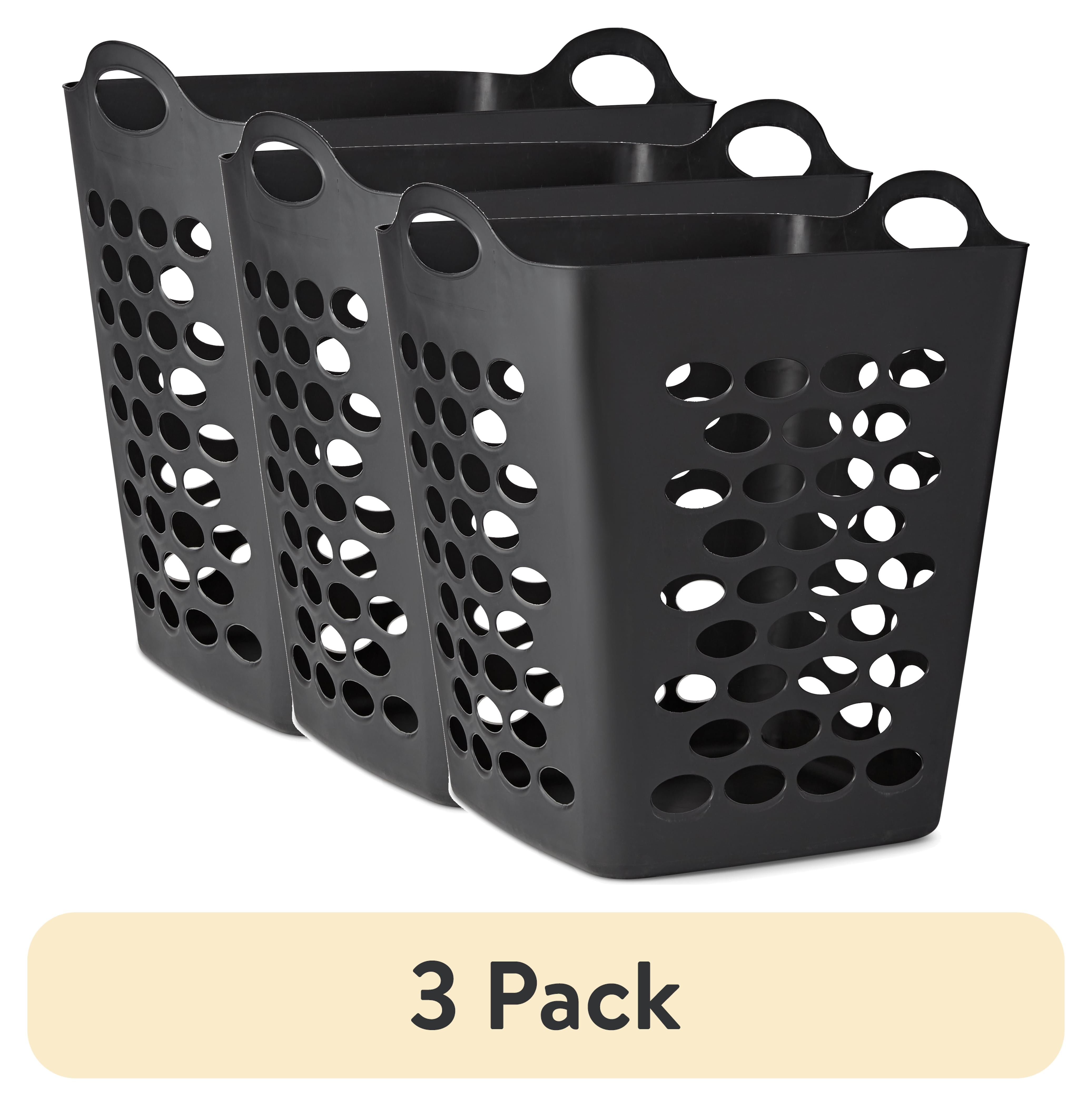(3 pack) Mainstays Flex Square Laundry Hamper, Black, Adult