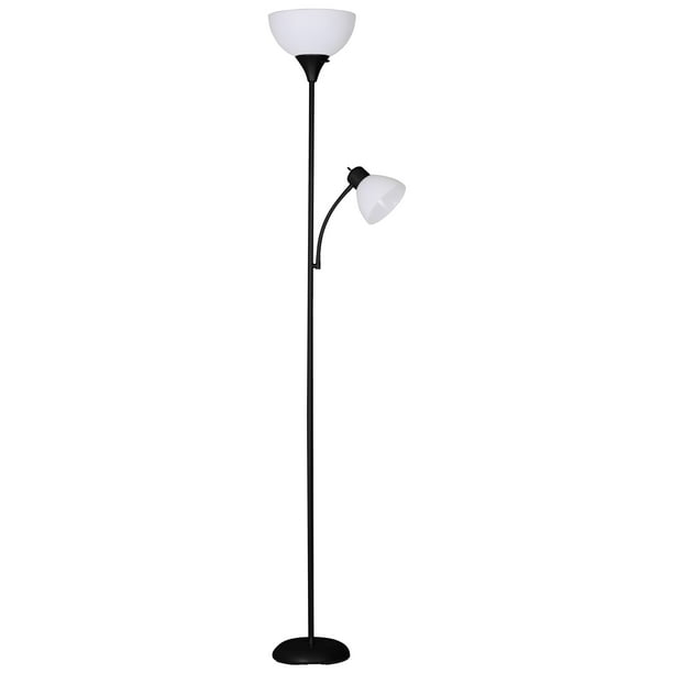 Mainstays Floor Lamp with Reading Light LED Bulb, Black Finish, Metal