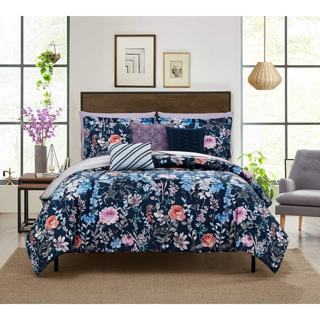 Mainstays Floral 8 Piece Bed in a Bag Comforter Set, Twin/Twin XL