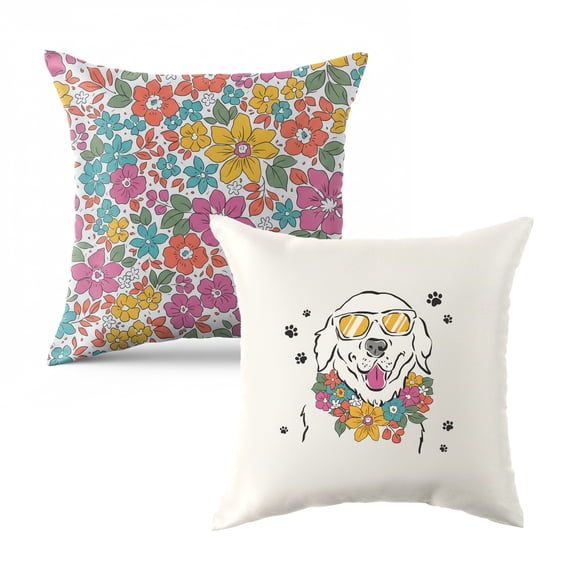 Mainstays 16 in x 16 in Floral Dog Outdoor Pillow, Multi-color