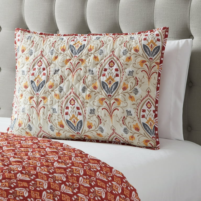 Mainstays Floral Heritage Multicolor Floral Polyester Pillow Sham, King -  Reversible (1 Count)