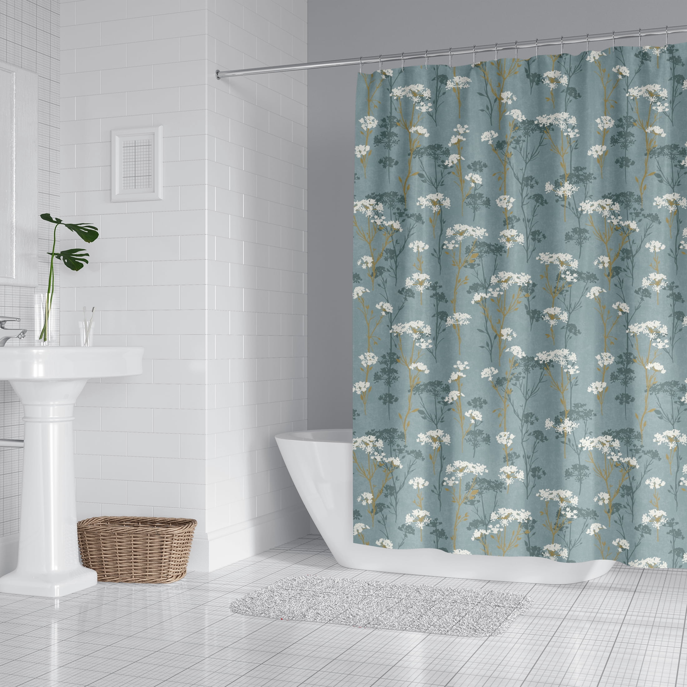 Mainstays Polyester Lace Bathroom Shower Curtain 72 x 72 Washable ...