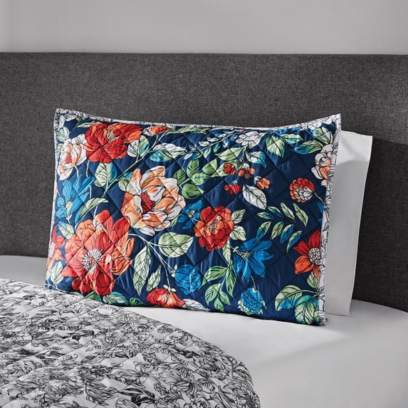 Mainstays Floral Red/Blue Floral Polyester Pillow Sham, King (1 Count)
