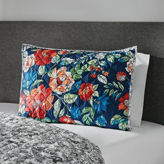 Mainstays Floral Red/Blue Floral Polyester Pillow Sham, Standard (1 Count)