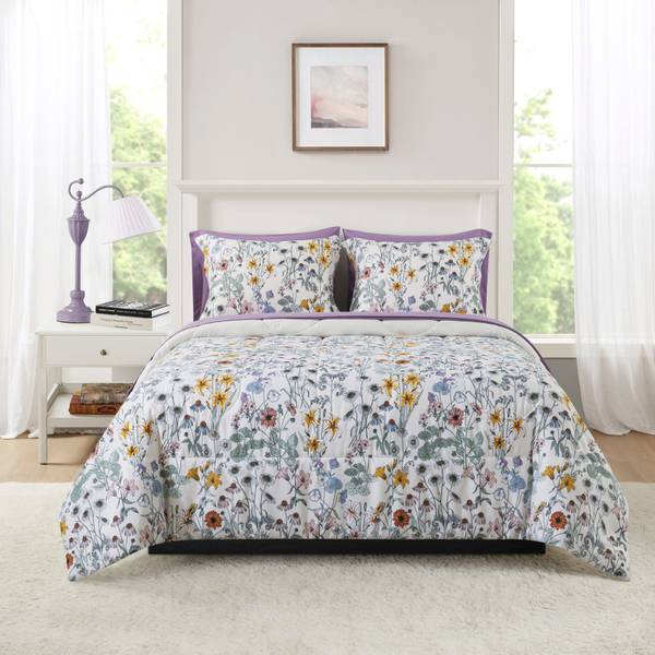 Mainstays Floral Reversible 7-Piece Bed in a Bag Comforter Set with Sheets, Queen