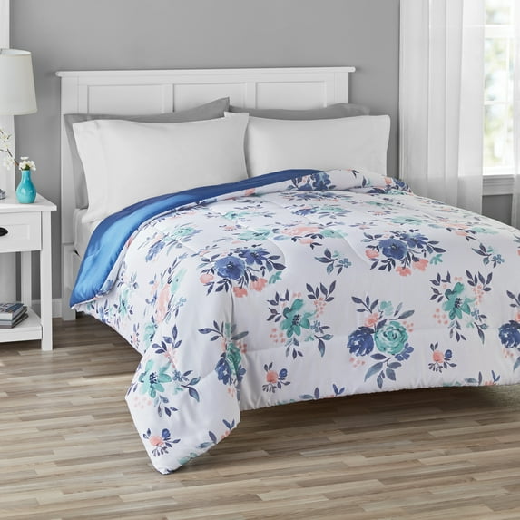 Mainstays Floral Reversible Ultra Soft Comforter, Full/Queen