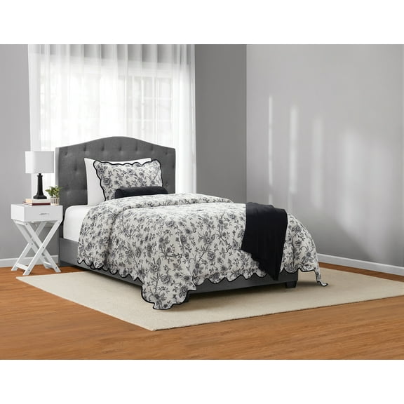 Mainstays Floral Scallop 4-Piece White/Black Comforter Set, Twin/Twin XL