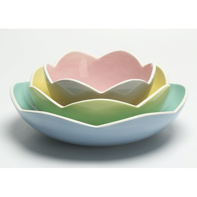 Mainstays Floral Shaped Ceramic Nested Bowl, Set of 3