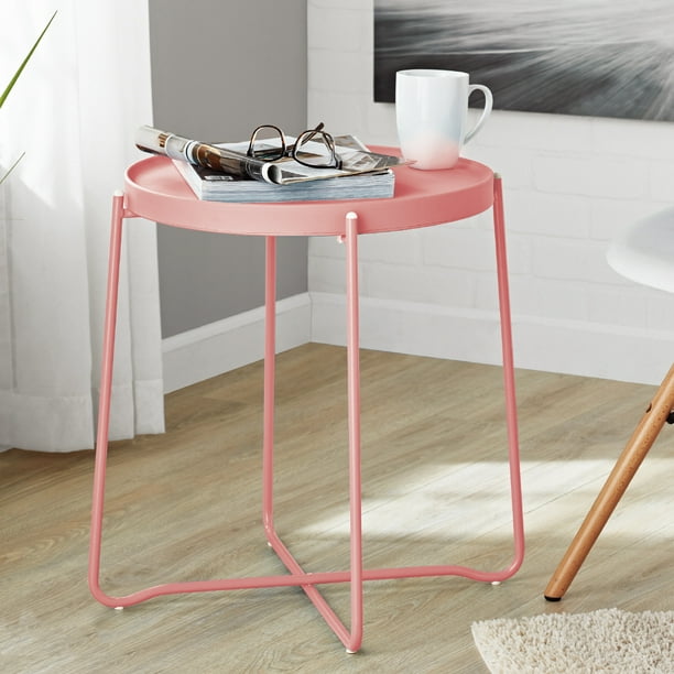 Mainstays Foldable Round Side Table, Pink Smooth, Plastic and Steel