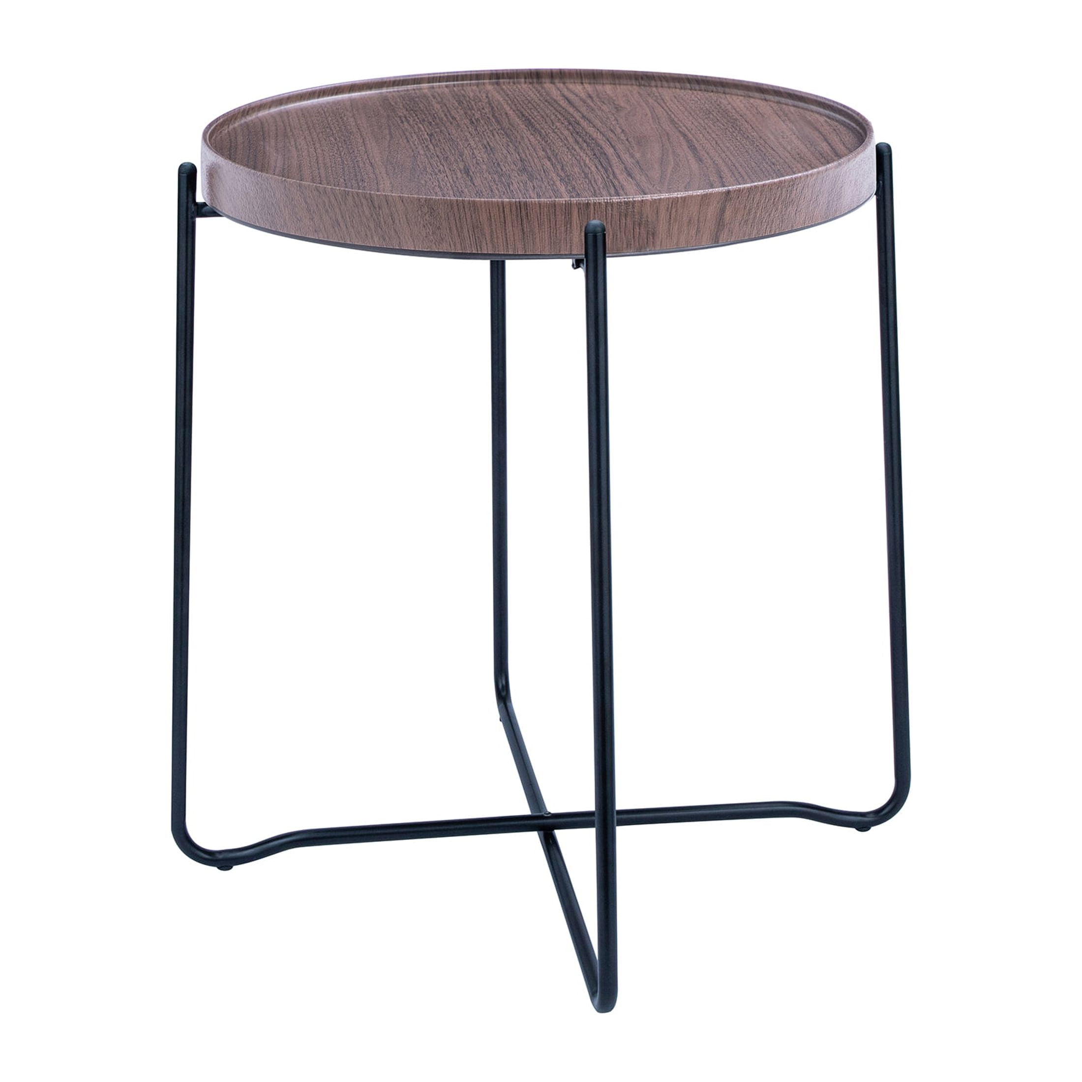 Mainstays Foldable Round Side Table for Living Room, Brown Smooth, Resin and Steel