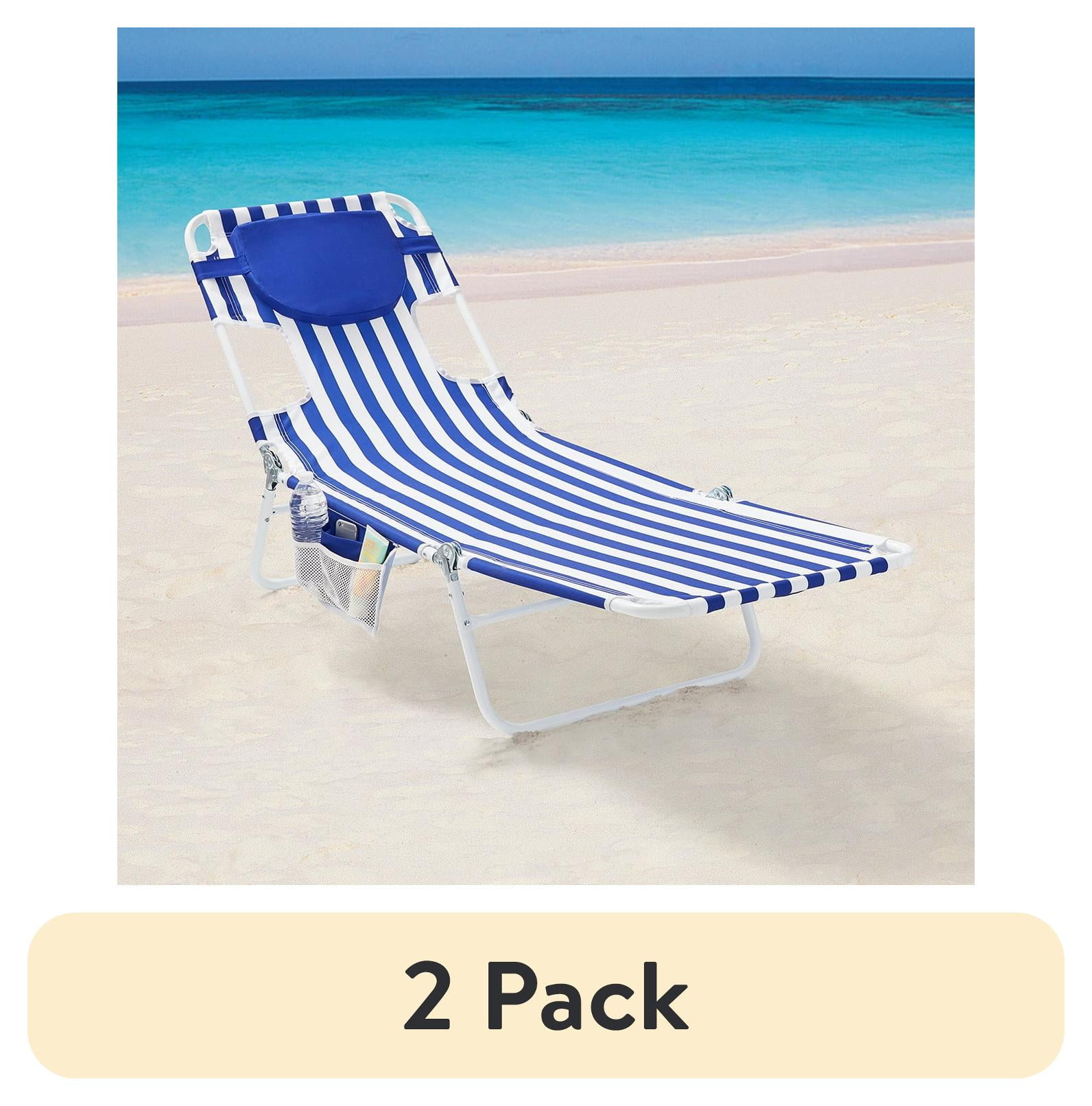 (2 pack) Mainstays Folding Backpack Face-Down Beach Fabric Lounger, Blue & White Stripe